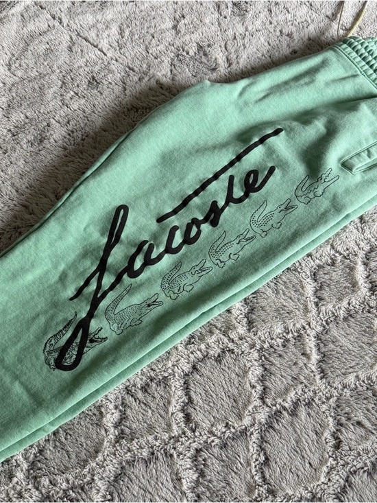 Lacoste Men’s Signature & Croc Print Sweatpants XL Heather Green Cotton Fleece